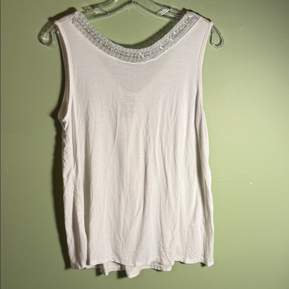 Vocal White Beaded Neckline Tank Top